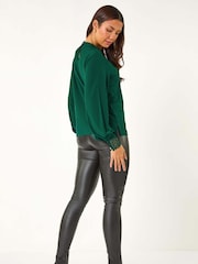 Roman Green Lace Trim Detail Stretch Top - Image 3 of 5