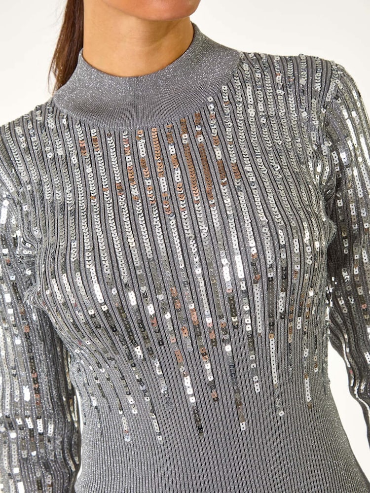 Roman Metallic Embellished High Neck Knit Dress - Image 5 of 5