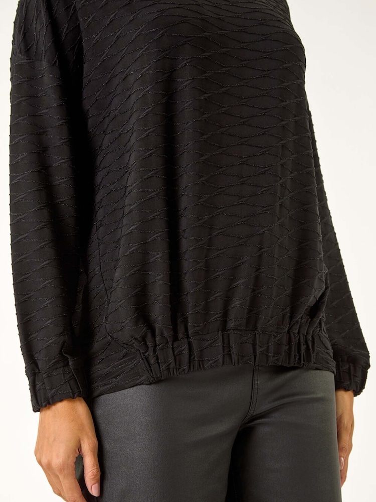 Roman Black Bubble Hem Textured Stretch Top - Image 4 of 5