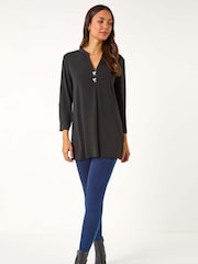 Roman Black Bow Button Stretch Blouses - Image 1 of 5