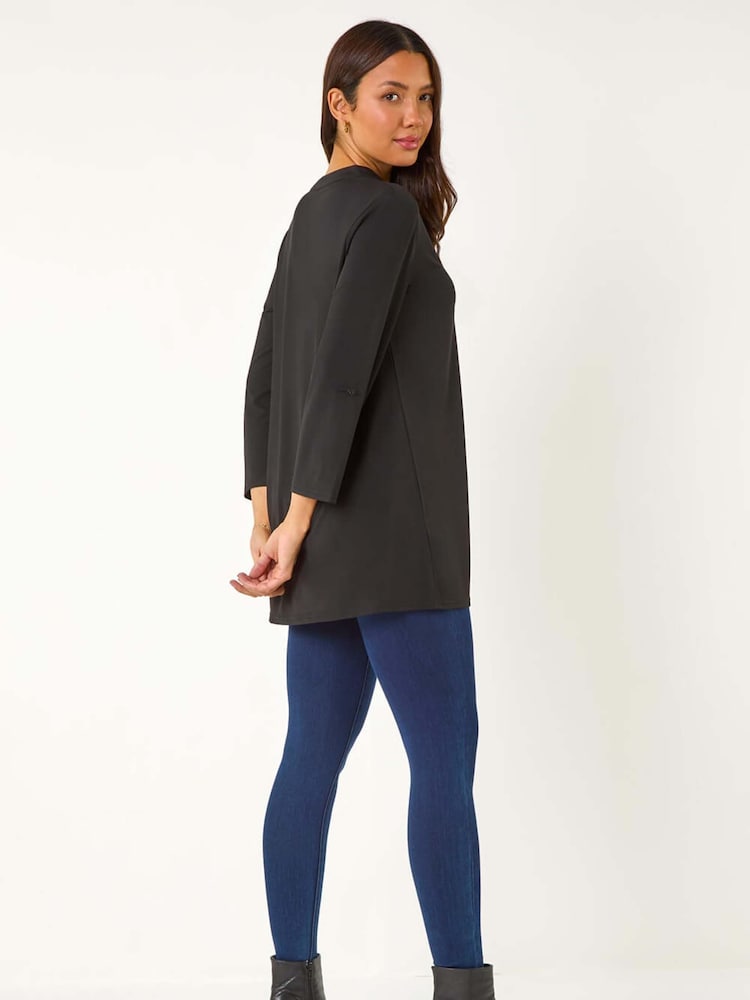 Roman Black Bow Button Stretch Blouses - Image 2 of 5