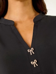 Roman Black Bow Button Stretch Blouses - Image 5 of 5