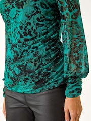 Roman Green Mesh Print Detail Stretch Top - Image 5 of 5