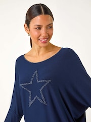 Azul - Top elástico de punto con motivo de estrella de Roman - Imagen 4 de 5