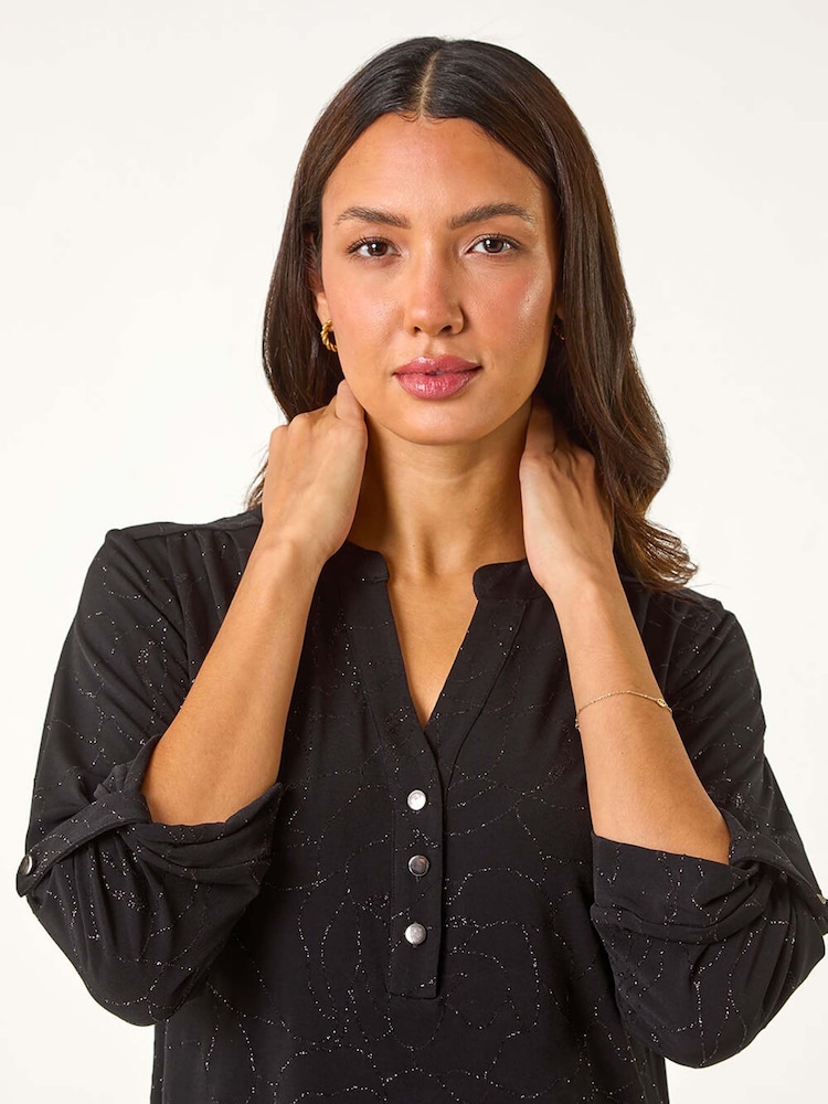 Negro - Blusas grises elásticas con diseño lineal de flores con efecto metalizado de Roman - Imagen 1 de 5 Negro - Blusas grises elásticas con diseño lineal de flores con efecto metalizado de Roman - Imagen 1 de 5
