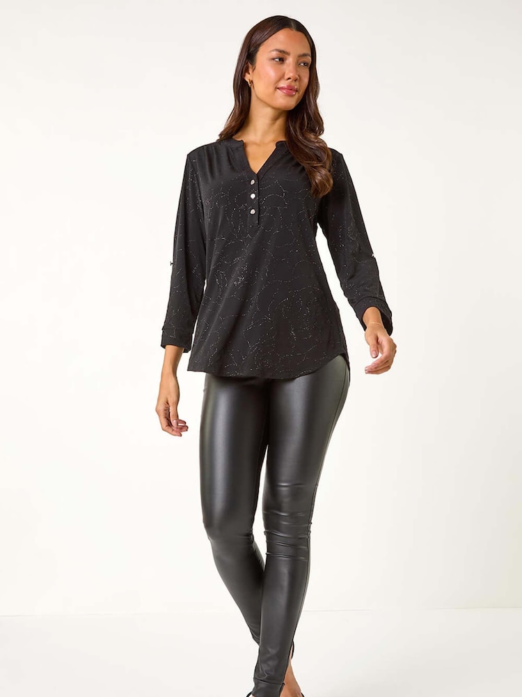 Negro - Blusas grises elásticas con diseño lineal de flores con efecto metalizado de Roman - Imagen 2 de 5 Negro - Blusas grises elásticas con diseño lineal de flores con efecto metalizado de Roman - Imagen 2 de 5