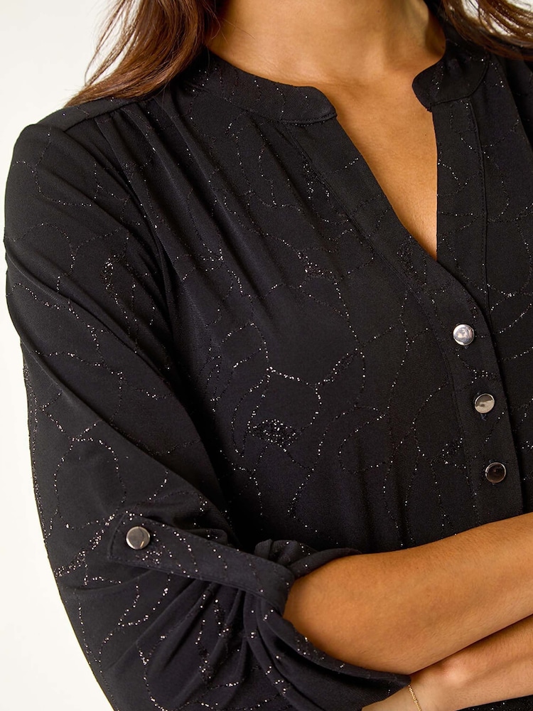 Negro - Blusas grises elásticas con diseño lineal de flores con efecto metalizado de Roman - Imagen 5 de 5 Negro - Blusas grises elásticas con diseño lineal de flores con efecto metalizado de Roman - Imagen 5 de 5