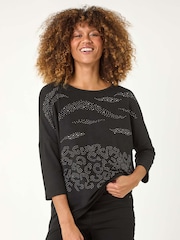 Roman Metallic Animal Print Hotfix Stretch Top - Image 3 of 6