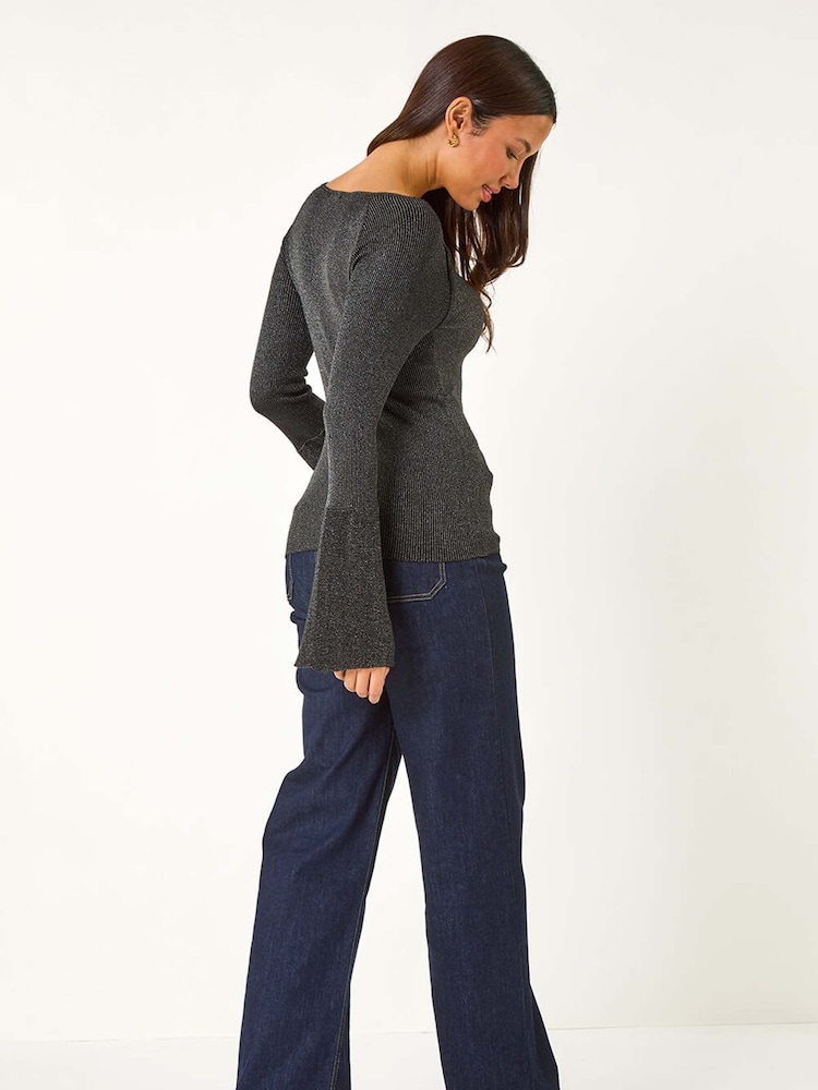 Roman Black Sweetheart Neck Ruched Knit Jumper - Image 3 of 5