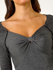 Roman Black Sweetheart Neck Ruched Knit Jumper - Image 5 of 5