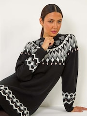 Roman Black Geometric Print Knitted Shift Dress - Image 1 of 5