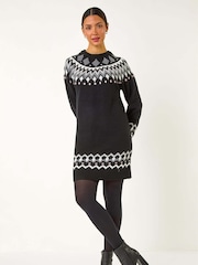 Roman Black Geometric Print Knitted Shift Dress - Image 2 of 5