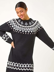 Roman Black Geometric Print Knitted Shift Dress - Image 4 of 5