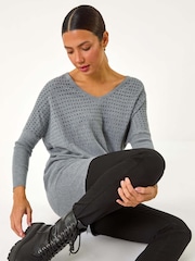 Roman Grey Relaxed Hotfix V-Neck Knitted Jumper - Image 1 of 5