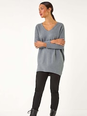 Roman Grey Relaxed Hotfix V-Neck Knitted Jumper - Image 2 of 5