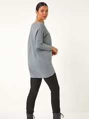 Roman Grey Relaxed Hotfix V-Neck Knitted Jumper - Image 3 of 5