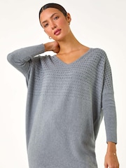 Roman Grey Relaxed Hotfix V-Neck Knitted Jumper - Image 4 of 5