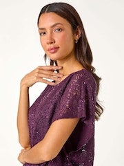Roman Purple Sequin Lace Stretch Overlay Top - Image 1 of 5