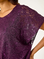 Roman Purple Sequin Lace Stretch Overlay Top - Image 5 of 5