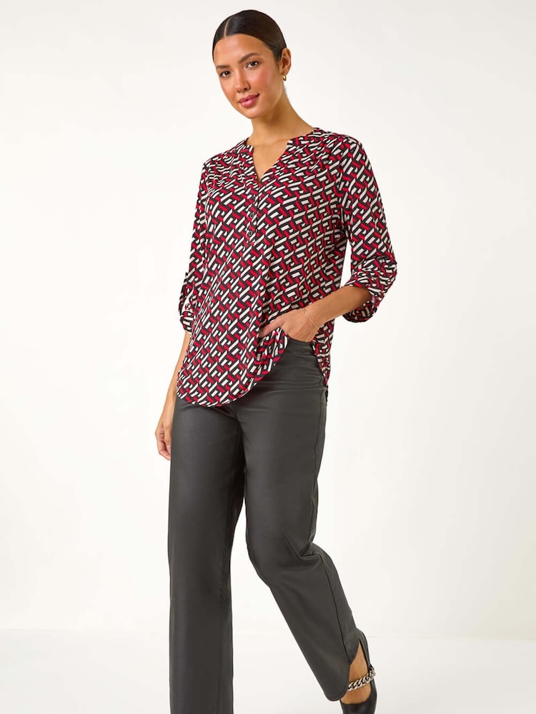 Roman Red Geometric Print Shirt - Image 2 of 5