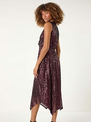 Roman Purple Sequin Wrap Twist Front Midi Dress - Image 4 of 6