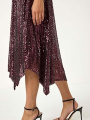 Roman Purple Sequin Wrap Twist Front Midi Dress - Image 6 of 6