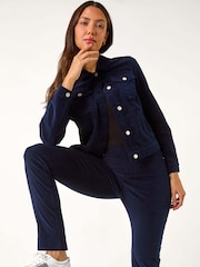 Roman Blue Corduroy Straight Stretch Jeans Trousers - Image 1 of 5