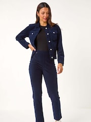 Roman Blue Corduroy Straight Stretch Jeans Trousers - Image 2 of 5