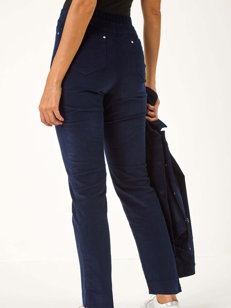 Roman Blue Corduroy Straight Stretch Jeans Trousers - Image 3 of 5