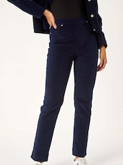 Roman Blue Corduroy Straight Stretch Jeans Trousers - Image 4 of 5