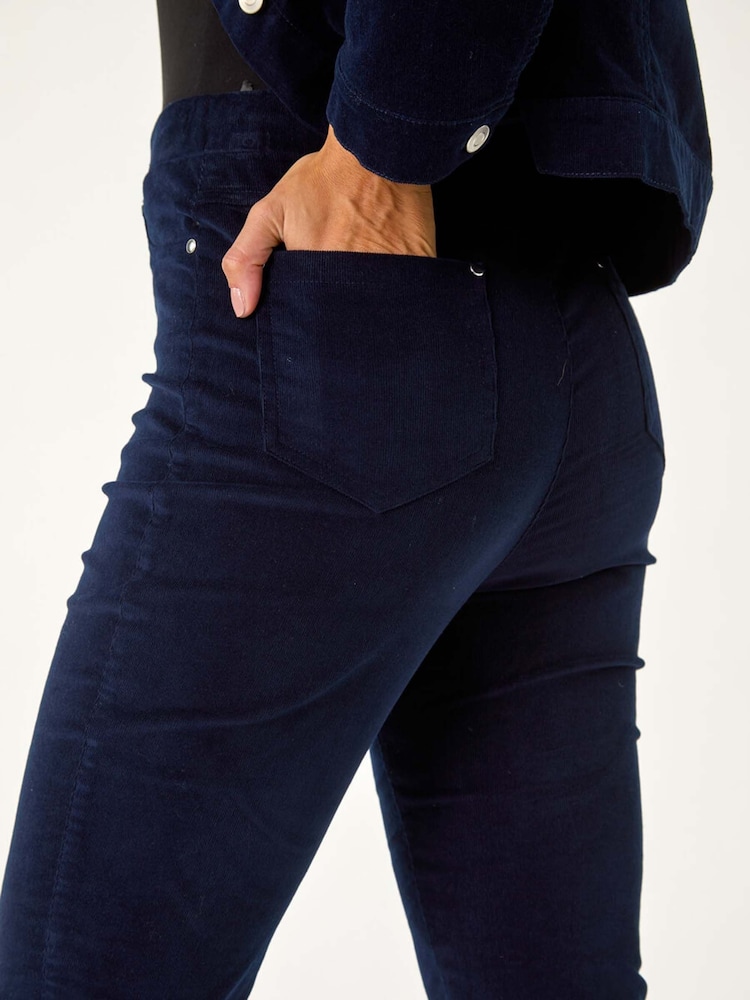 Roman Blue Corduroy Straight Stretch Jeans Trousers - Image 5 of 5