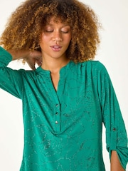 Green Roman Grey Metallic Linear Floral Stretch Blouses - Image 3 of 6