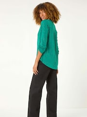 Green Roman Grey Metallic Linear Floral Stretch Blouses - Image 4 of 6