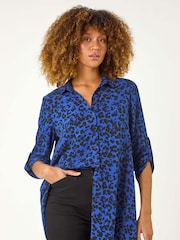 Roman Blue Swing Shape Animal Print Blouse - Image 4 of 6