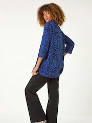 Roman Blue Swing Shape Animal Print Blouse - Image 5 of 6