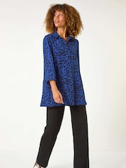 Roman Blue Swing Shape Animal Print Blouse - Image 6 of 6