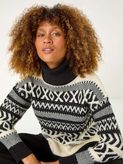Roman Black Roll Neck Cross Stitch Knit Jumper - Image 1 of 6