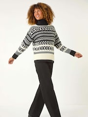 Roman Black Roll Neck Cross Stitch Knit Jumper - Image 3 of 6