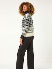 Roman Black Roll Neck Cross Stitch Knit Jumper - Image 4 of 6