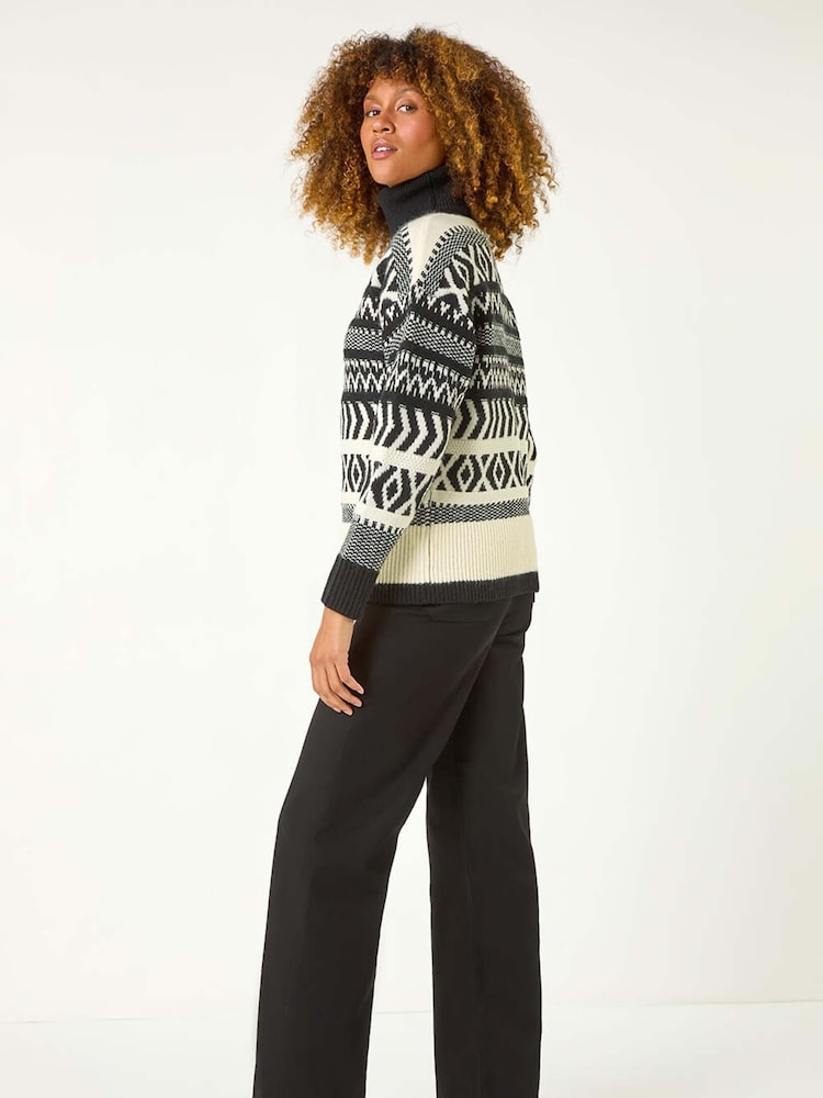 Roman Black Roll Neck Cross Stitch Knit Jumper - Image 4 of 6
