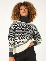 Roman Black Roll Neck Cross Stitch Knit Jumper - Image 5 of 6
