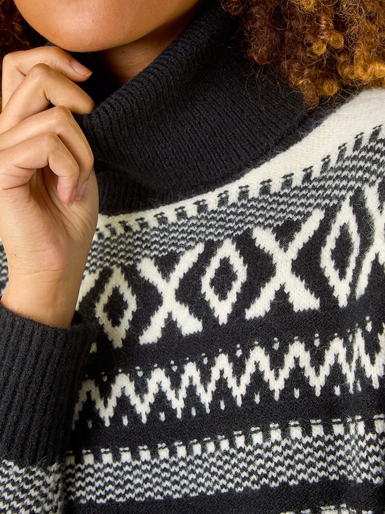Roman Black Roll Neck Cross Stitch Knit Jumper - Image 6 of 6