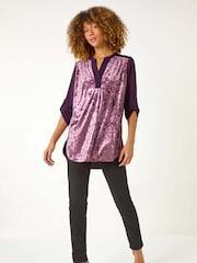 Roman Purple Velvet Front V-Neck Shirt - Image 1 of 5