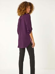 Roman Purple Velvet Front V-Neck Shirt - Image 3 of 5