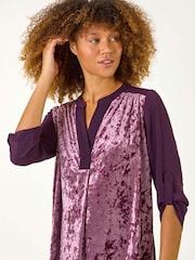Roman Purple Velvet Front V-Neck Shirt - Image 4 of 5