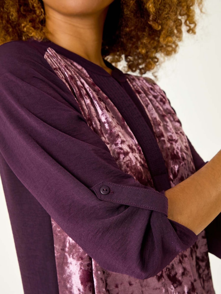 Roman Purple Velvet Front V-Neck Shirt - Image 5 of 5