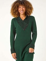 Roman Green Overlap V-Neck Knit Dress - Image 1 of 5