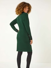 Roman Green Overlap V-Neck Knit Dress - Image 4 of 5
