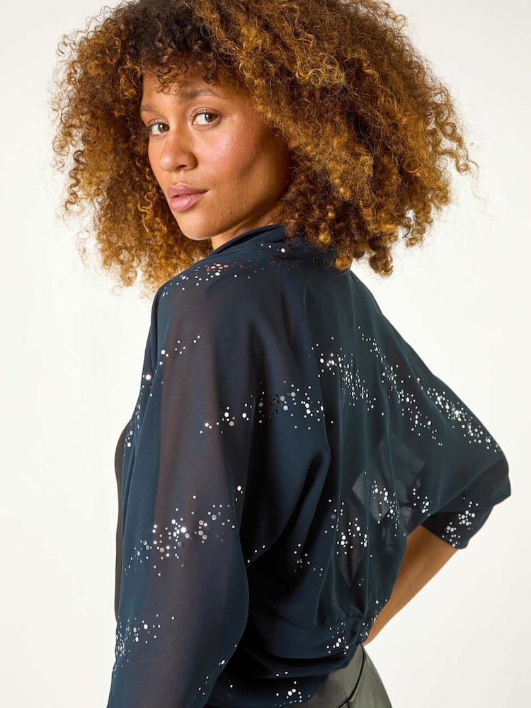 Roman Blue Sequin Chiffon Detail Coverups - Image 2 of 5