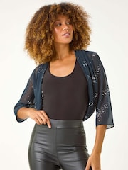 Roman Blue Sequin Chiffon Detail Coverups - Image 4 of 5